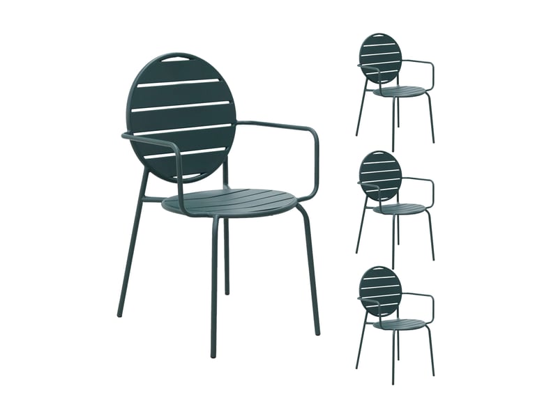 Lot de 4 fauteuils de jardin dossier rond en métal vert sapin - baca  - Conforama A