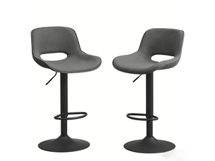 Tabourets de bar lot de 2 pivotants réglables - lpospi - dossier ergonomique, assise en lin, base métal - gris