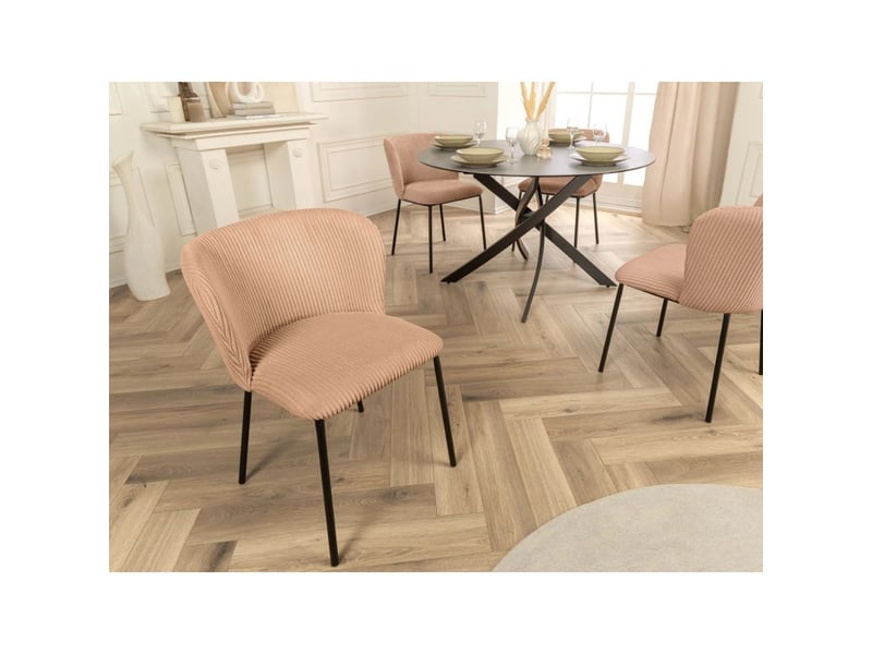 Lot de 2 chaises pavia rose-beige en tissu côtelé – silhouette arrondie et pieds métal noir - Conforama B