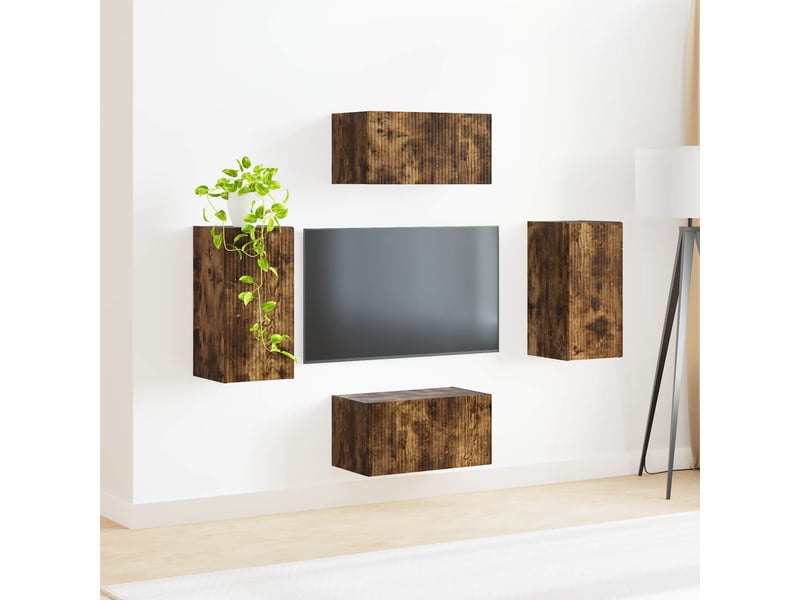  Ensemble meuble tv - banc tv - meuble de rangement 4 pcs chêne fumé bois d'ingénierie  - Conforama D