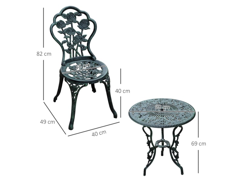  Ensemble bistro de jardin 60x60x69 cm style ancien métal vert  - Conforama D