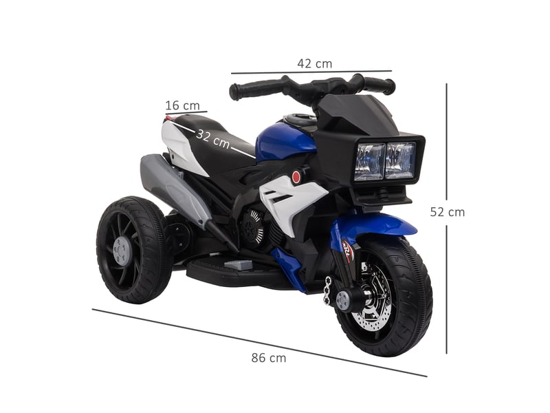  Moto électrique enfant 3-5 ans, 6v max 25 kg, 3 kmh, 3 roues, lumièressons, bleuenoire, 86x42x52 cm.  - Conforama E
