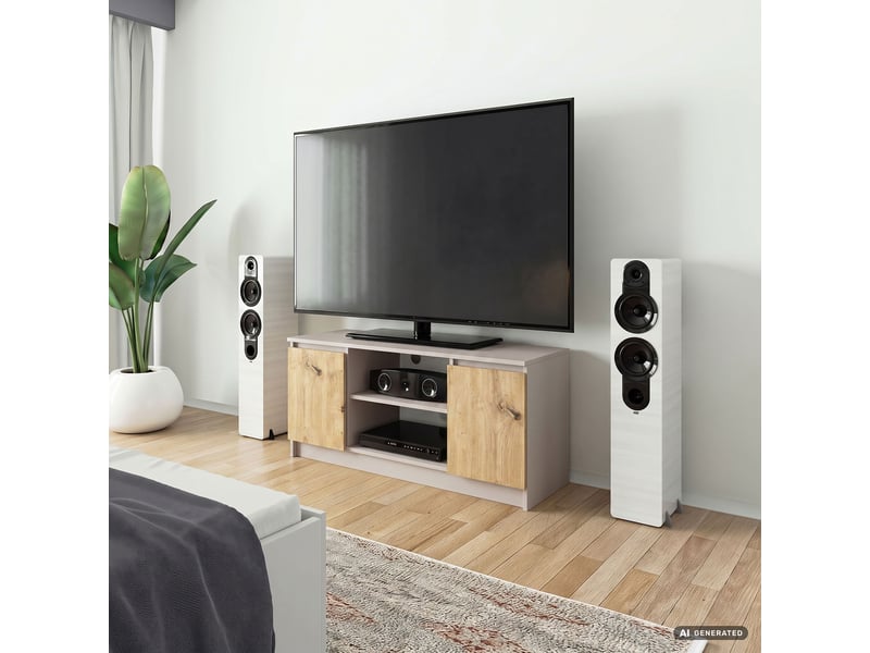  Meuble tv cachemire 120 cm 2 portes couleur chêne artisan mat 2 étagères 120x40x55 cm RTV K120 2D 1P - Conforama E