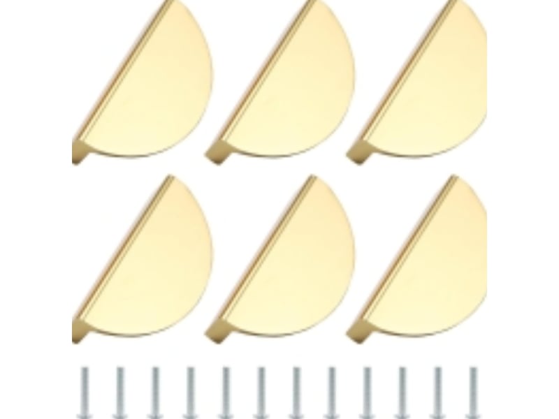  Lot de 6 poignées de meuble en forme de demi-lune, dorées, alliage d'aluminium, entraxe 64 mm, avec vis  - Conforama B