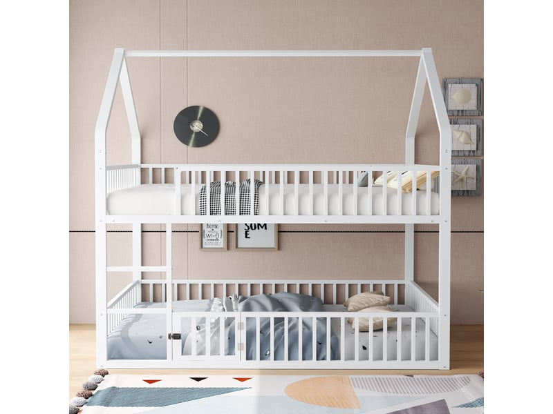  Lit superposé 140x200cm coloris blanc métal lit enfant blanc - Conforama B