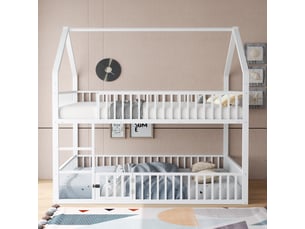 Lit superposé 140x200 cm <strong>MERAX</strong>  <strong>lit enfant blanc</strong> coloris blanc
