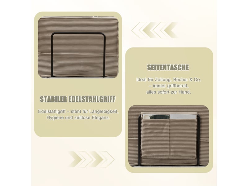 Canapé convertible, canapé-lit – en tissu, avec rangement, porte-gobelets, avec pouf, 2 places - Conforama E