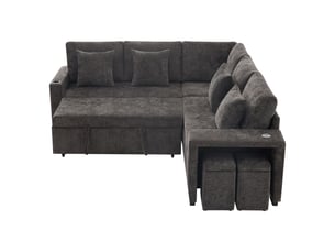 Canapé d'angle réversible convertible 5 places Tissu gris avec coffre de rangement