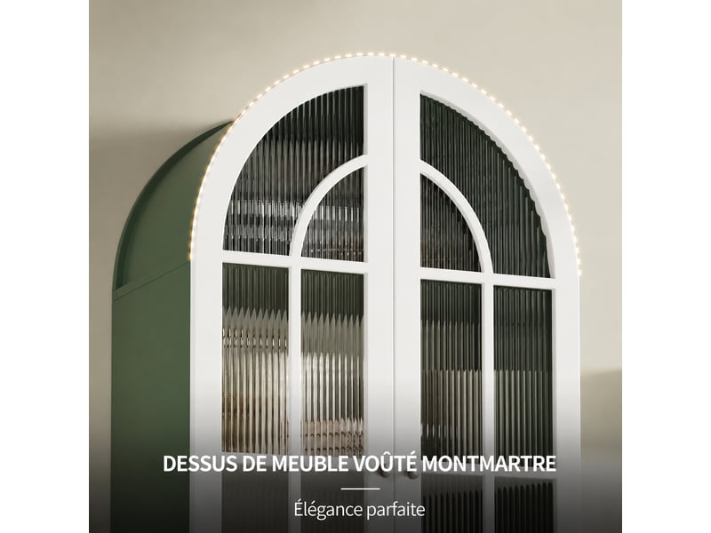 Meuble de cuisine muvano, vitrine haute avec façade en arche et portes en verre strié, 165 cm - Conforama D