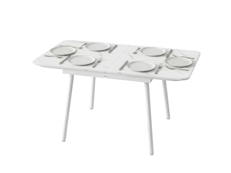  Table de jardin rectangulaire pour 4-6 personnes, plateau en wpc et cadre en métal, pieds réglables, 140x80x75cm, blanc  - Conforama B