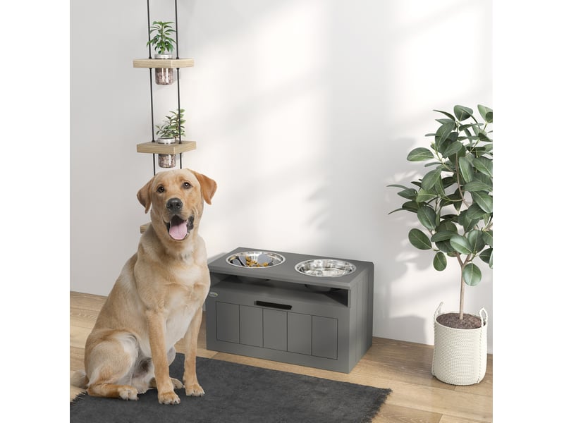  Station de repas surélevée avec 2 bols inox et rangement gris evryae  - Conforama B