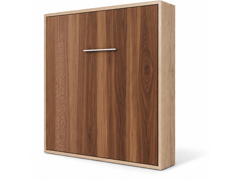  Lit escamotable vertical kola – seulement 34,5cm de profondeur, le confort d’un vrai lit-avec matelas-140x190-cadre chêne clair-façade noyer  - Conforama A