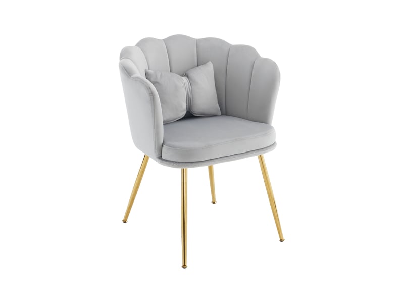  Lot de 2 fauteuils modernes en velours, dossier pétale, pieds métal doré et coussins papillon  - Conforama E