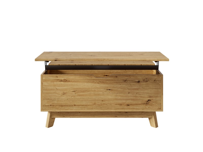  Table basse moderne rétro avec plateau relevable et porte coulissante à lamelles, aspect bois, mdf  - Conforama D