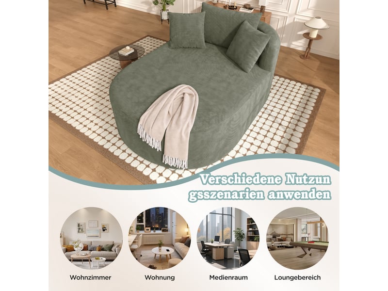  Canapé 1 places en velours côtelé vert, assise profonde 122 cm, sans montage, design ovale  - Conforama R