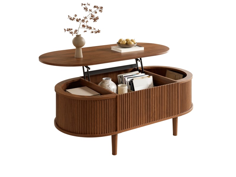  Table basse ovale relevable avec rangement, table salon effet ondulé, mdf noyer  - Conforama A