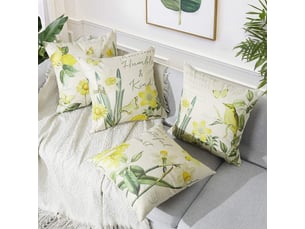 Lot de 4 housse de coussin - extérieur housse de coussin, lot de 4 imperméable jonquille motif canapé taie d'oreiller pour patio jardin salon chambre décoration, 45 x 45 cm, jaune