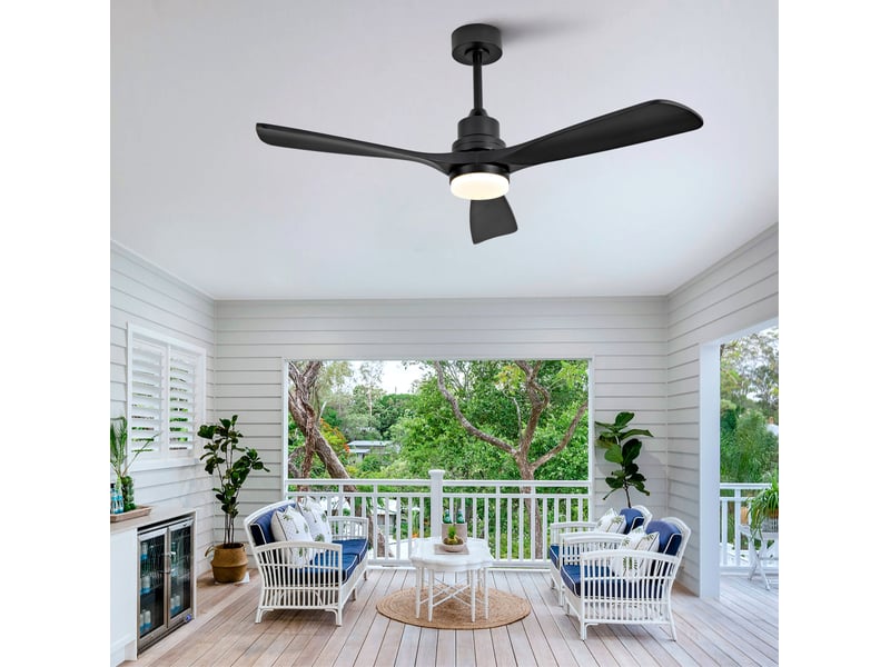 Ventilateur de plafond 132 cm noir à 3 pales avec led dimmable et télécommande - Conforama E