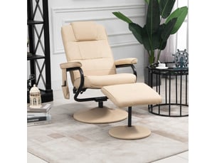 Fauteuil relax massant 77x84x95 cm – blanc crème – dossier inclinable, rotation 360° et repose-pieds