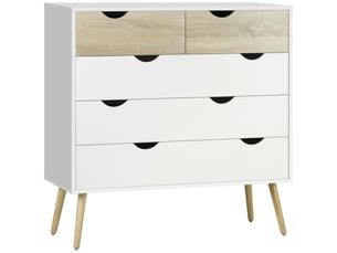 Commode 5 tiroirs design scandinave meuble de rangement chambre panneau de particules 99 x 39 x 101 cm blanc aspect chêne clair
