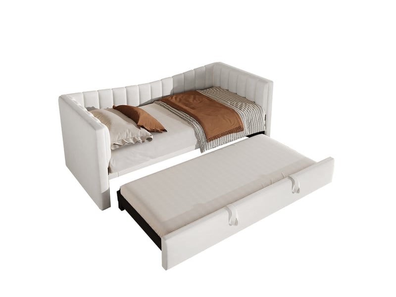  Lit banquette velours blanc lit gigogne 90x200 extensible 180x200 avec roulettes  - Conforama R