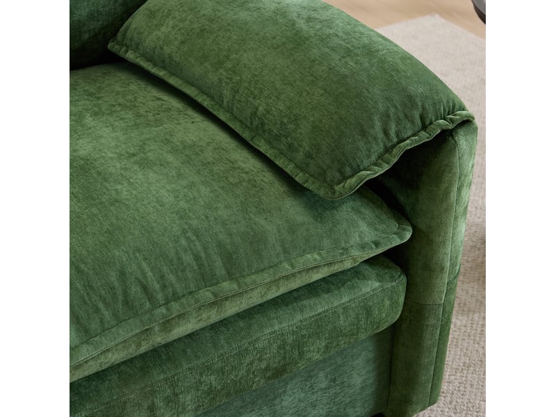  Canapé droit fixe 1 place en velours côtelé vert foncé avec 2 poches latérales, idéal pour petits espaces  - Conforama D