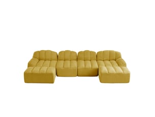 Canapé modulable ulevr 4 places en u avec 2 poufs, tissu bouclette jaune, 366 x 165 x 79 cm
