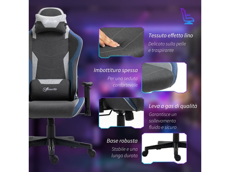  Nalova chaise gaming inclinable balançoire tissu effet lin bleu  - Conforama E