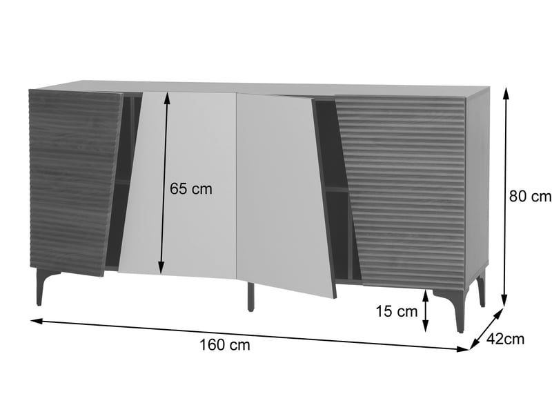  Buffet hwc-q83, commode, portes à structure 3d, compartiments de rangement, mdf mélaminé, 80 x 160 x 42 cm - aspect chêne  - Conforama C