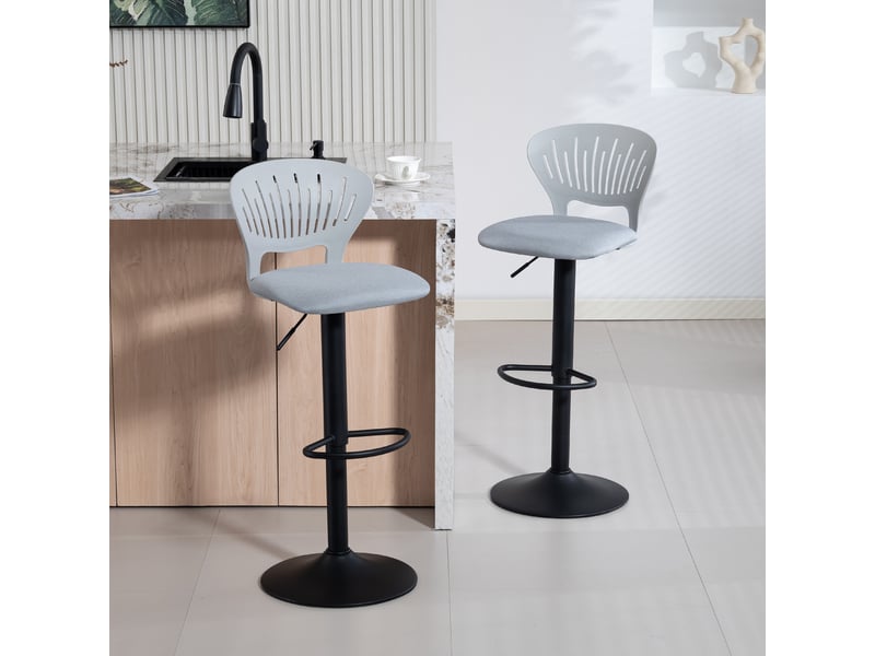  Lot de 2 tabourets de bar pivotants à 360°, hauteur réglable de 84 à 105 cm, dossier creux, repose-pieds, gris  - Conforama D
