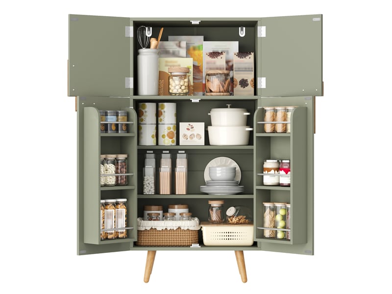  Colonne de cuisine avec 4 portes, étagères réglables et rangements sur portes, en mdf vert, 60 × 35 × 120 cm  - Conforama A