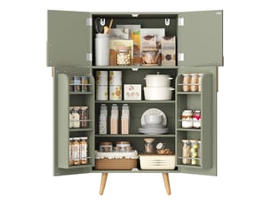Colonne de cuisine avec 4 portes, étagères réglables et rangements sur portes, en mdf vert, 60 × 35 × 120 cm