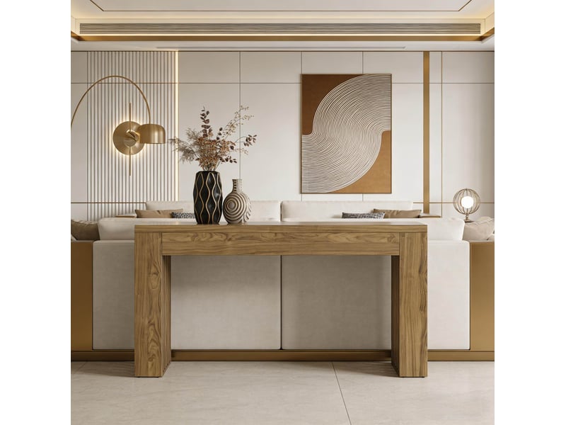  Console de style ferme 150 cm en mdf avec plateau spacieux pour entrée salon, salle à manger et décor marron  - Conforama C