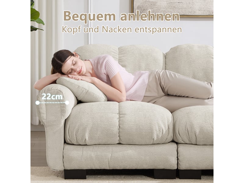 Canapé d'angle, canapé 3 places, avec pouf, style cloud, pour salon, mobilier pour espace de vie, kaki clair - Conforama W