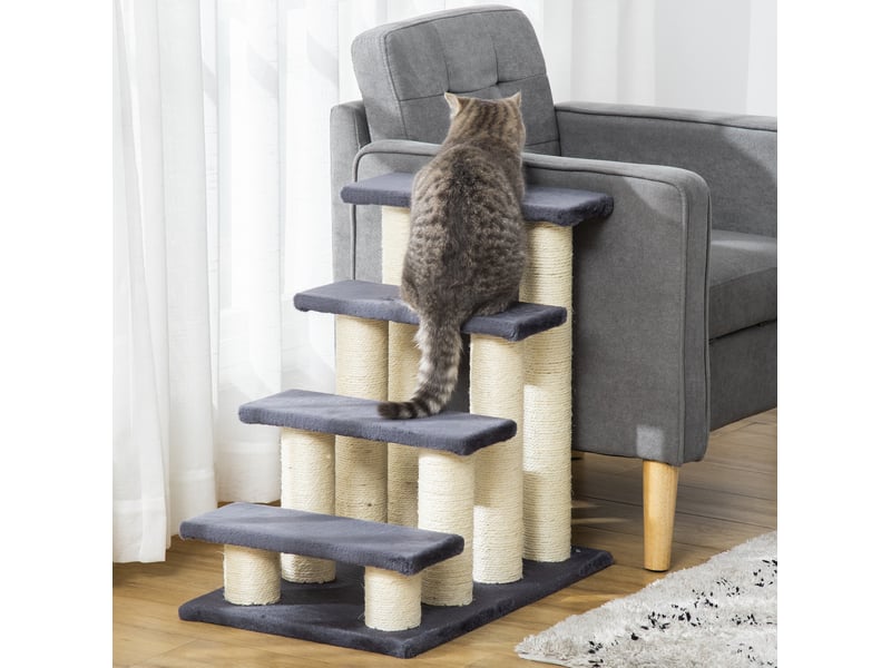  Escalier à 4 marches 60x40,5x59 cm – gris – peluche douce et espace à griffer  - Conforama B