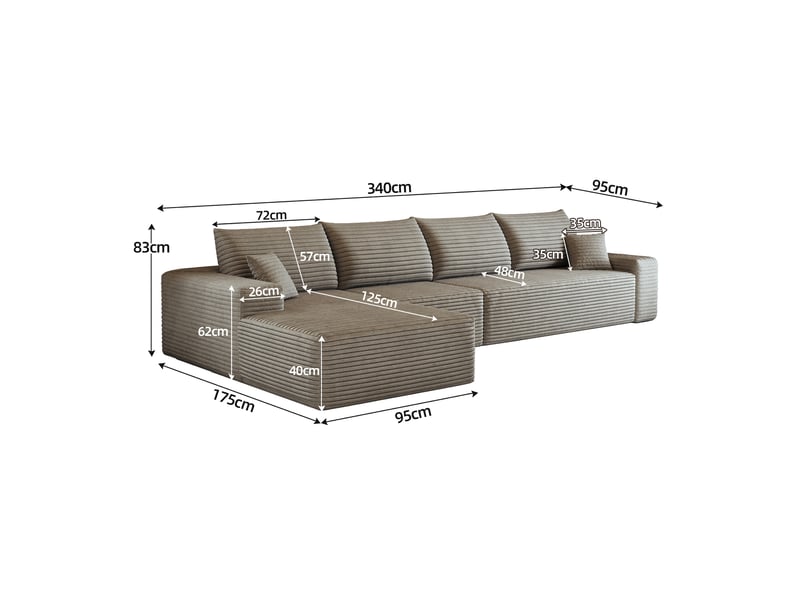  Canapé d'angle modulable compressé 4 places avec méridienne gauche, en velours côtelé camel  - Conforama C