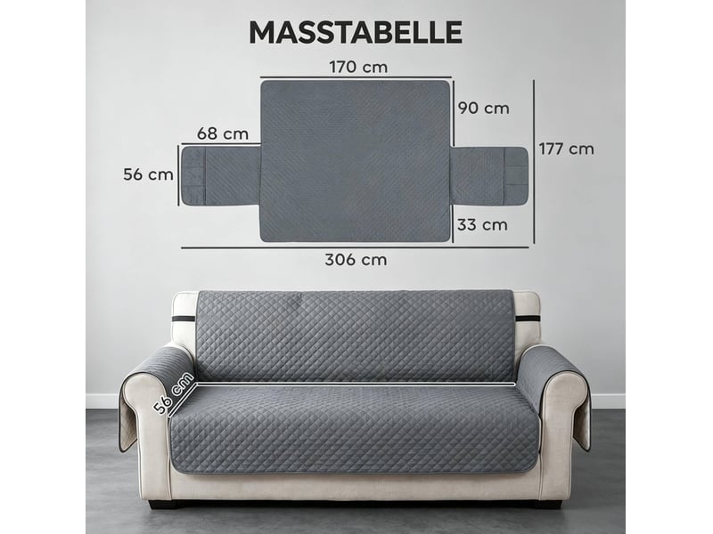  Housse de protection pour canapé 3 places 306x177 cm imperméable antidérapante gris  - Conforama E
