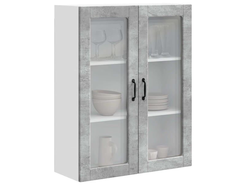 Meuble mural de cuisine, cabinet en verre mural gris béton 80x31x100cm shl5419 - Conforama C