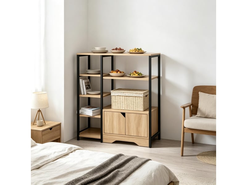  Bibliothèque créative 2-en-1, meuble de rangement multi-niveaux, buffet et étagère design  - Conforama D