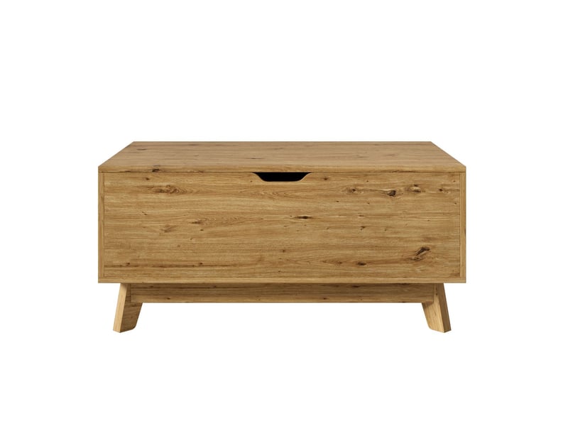 Table basse relevable plateau réglable en hauteur porte persienne coulissante aspect bois structure en mdf design rétro moderne usage multifonction - Conforama E