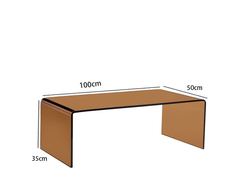  Table basse en verre trempé courbé, structure ouverte, finition transparente marron, pour salon, 100 × 50 × 35 cm  - Conforama D
