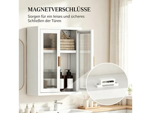 Meuble mural haut salle de bain, 2 portes, étagère intérieure réglable, rangement