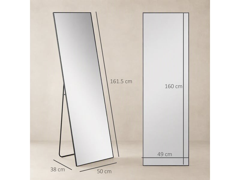  Miroir mural ou sur pied pleine longueur en métal et alliage d'aluminium, 50 x 2 x 161,5 cm, noir  - Conforama E