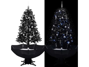 Arbre de noël, sapin de noël neigeux avec base de parapluie noir 170 cm pvc