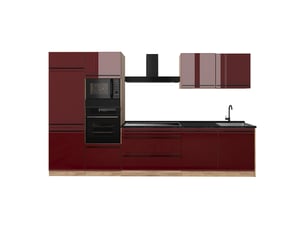 Vicco cuisine, rouge brillantchêne doré, 340cm plan de travail anthracite