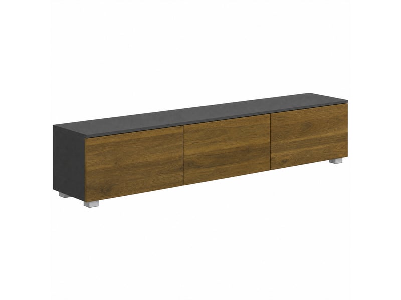  Meuble tv suspendu ou sur pied 160 cm pour téléviseur 65 pouces, porte à fermeture, noyer, passe-câbles  - Conforama B
