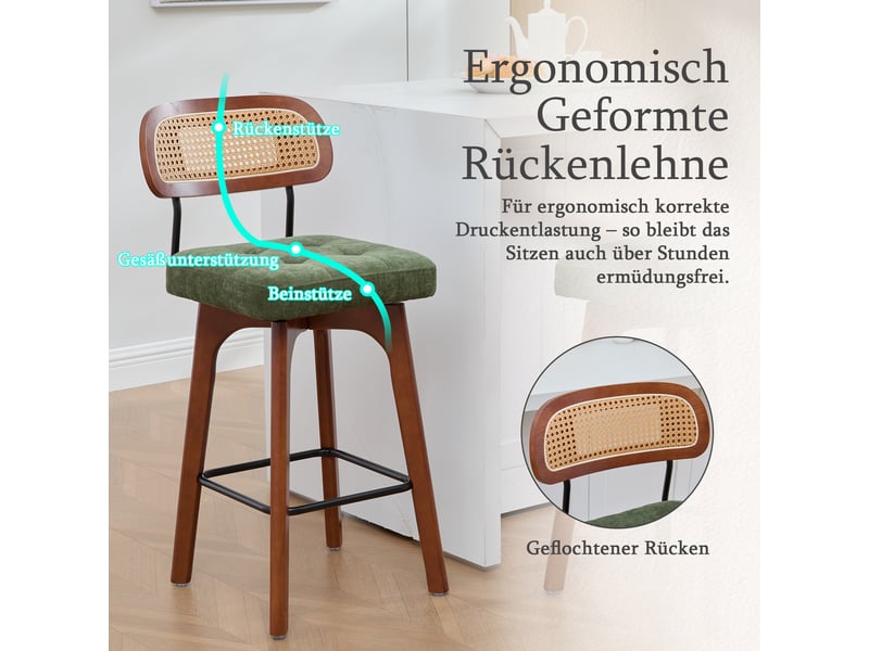  Fauteuil de salon - ensemble de 2 tabourets de bar pivotants à 360°, tabourets de bar de cuisine et de petit-déjeuner, vert  - Conforama C