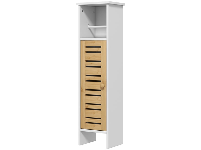  Meuble de salle de bains étroit blanc avec porte en bambou, 21 x 17 x 78 cm  - Conforama B