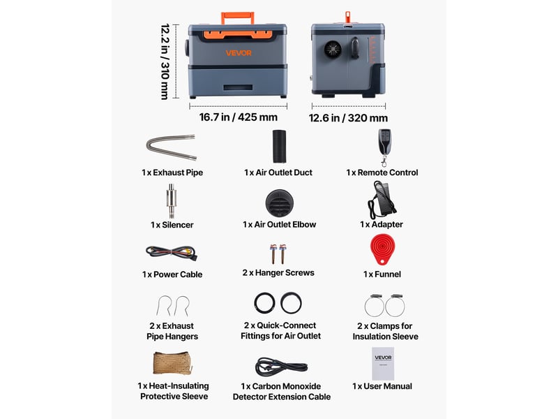  Vevor chauffage diesel 8 kw 12 v24 v et 220 v, réchauffeur d'air portable pour camping-car et camion, réservoir 5 l, commande bluetooth, télécommande et écran lcd XMZ-TB20 Pro - Conforama C