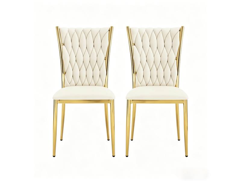  Lot de 2 chaises de salle à manger en velours et métal, blanc crème et doré  - Conforama A